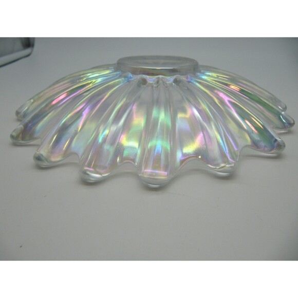 Two Vtg MCM Iridescent Celestial Carnival Trinket Dish Flower Art Glass - Picture 10 of 11